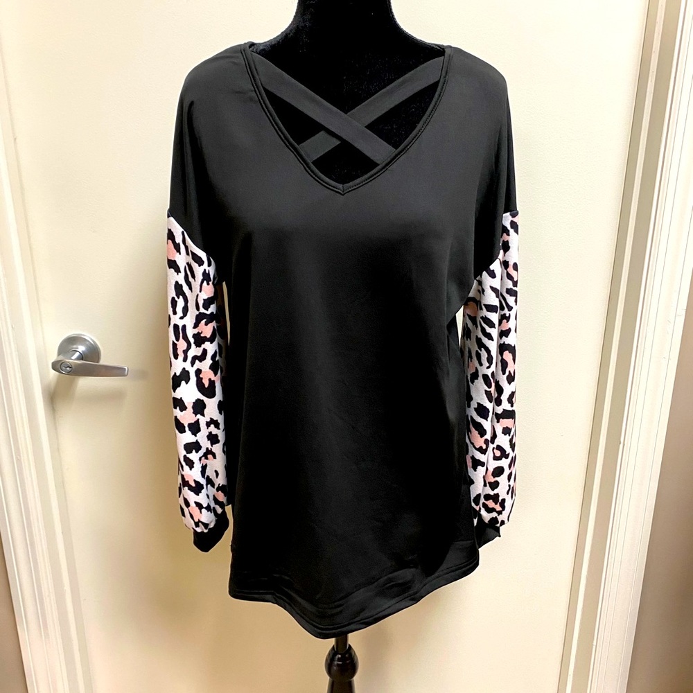 Black top with leopard sleeves